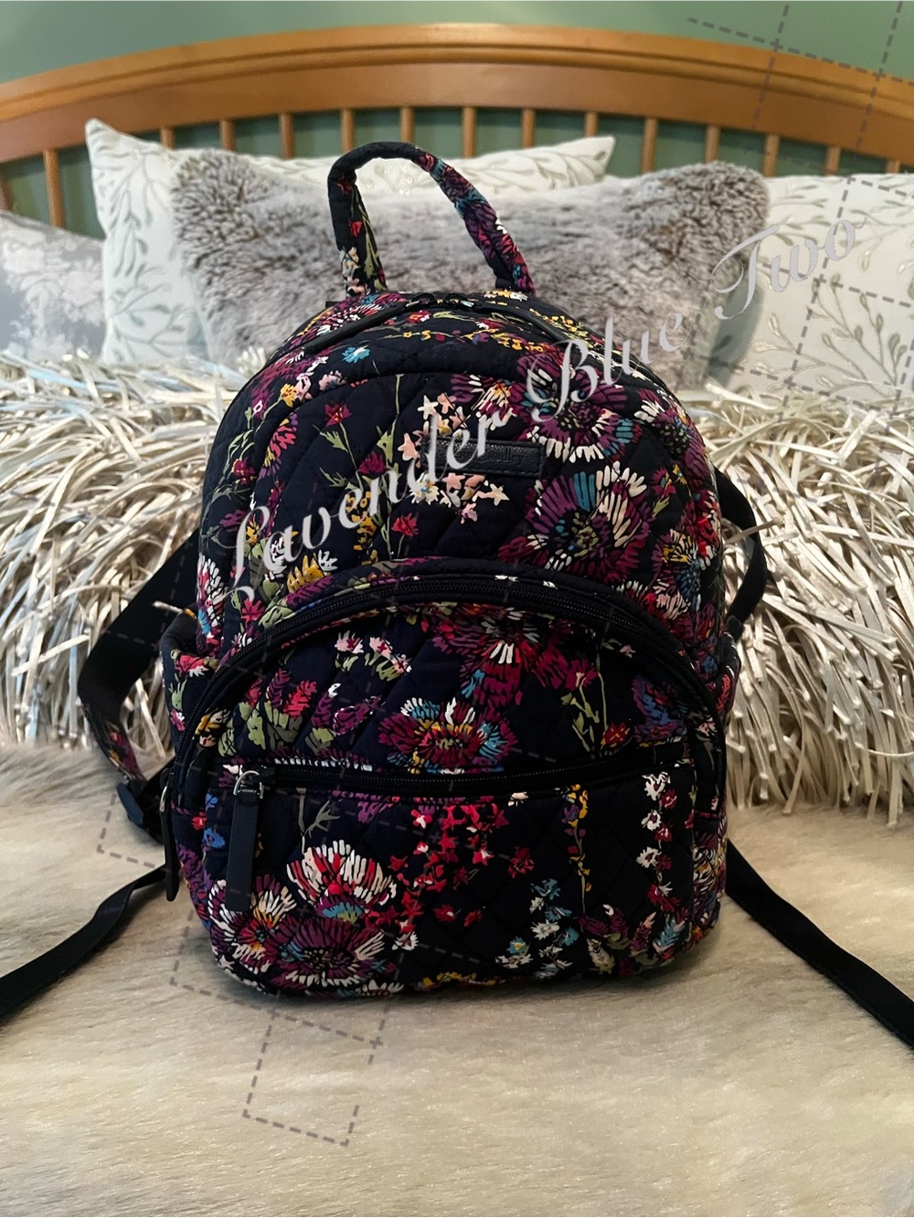 VERA BRADLEY Midnight Floral Hadley Essential Backpack Mini Black Purple Floral